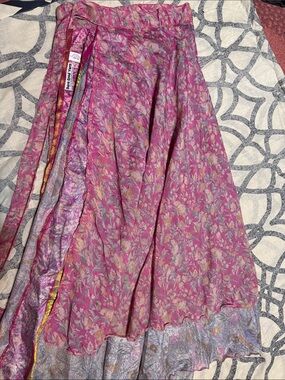 Pink Floral silk o/s Wrap Skirt